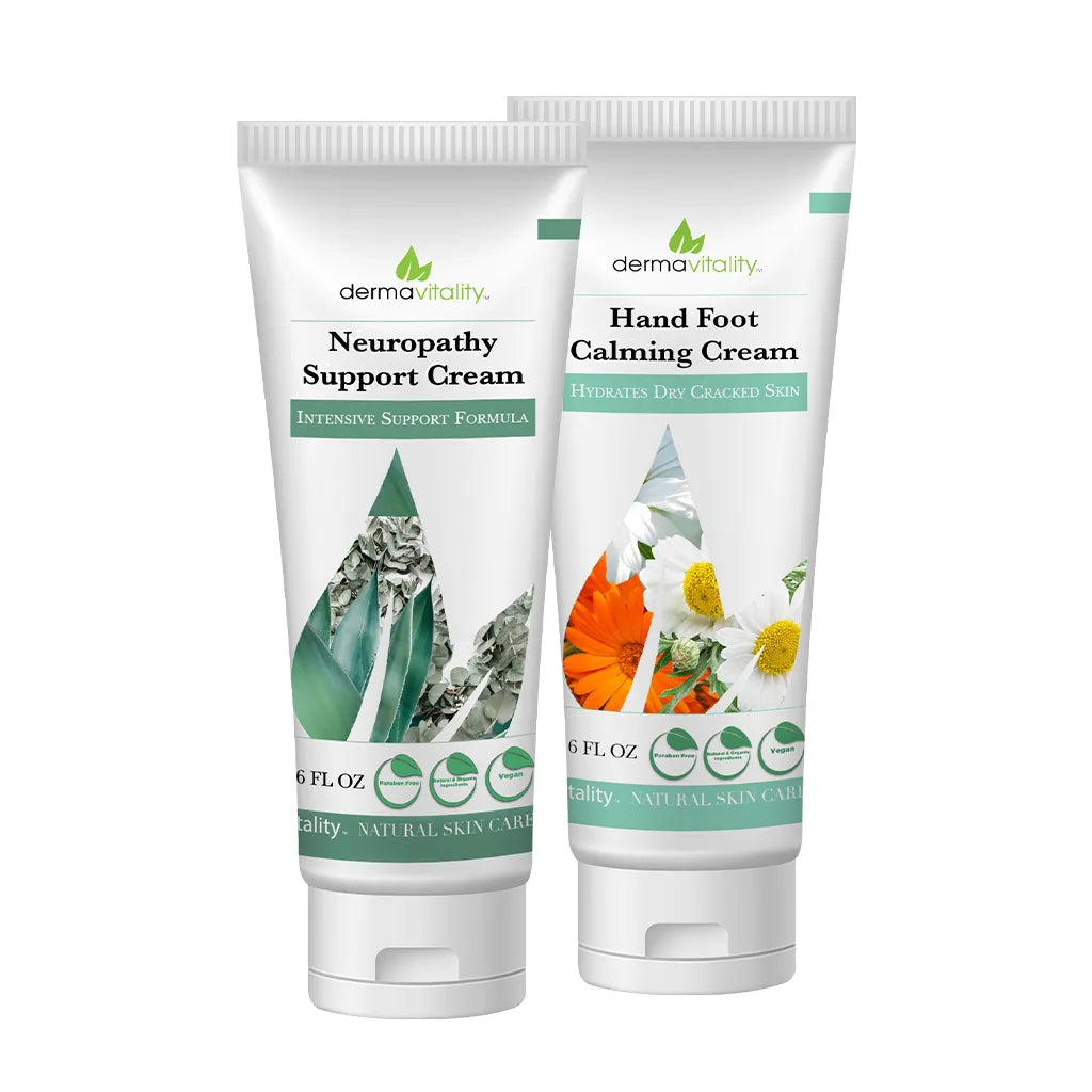 Two tubes of dermavitality cream on a white background