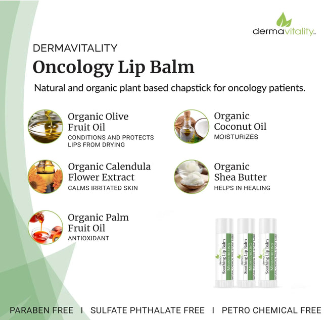 Bálsamo labial calmante orgánico Dermavitality para pacientes oncológicos 