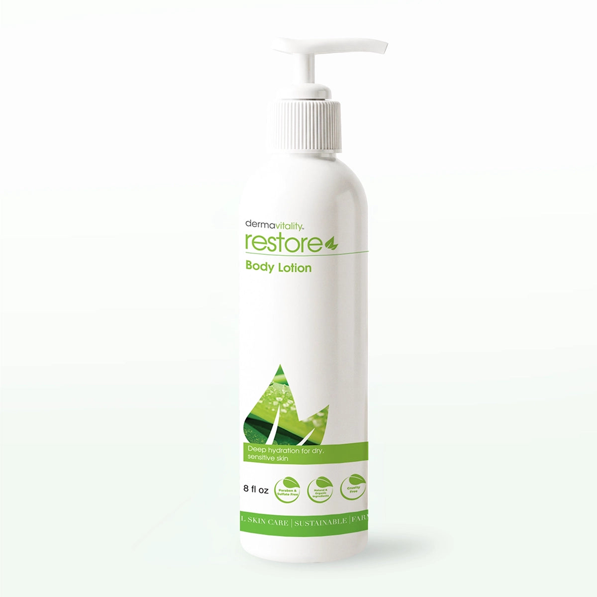 Dermavitality Restore Body Lotion for dry, sensitive skin in an 8 fl oz pump bottle.