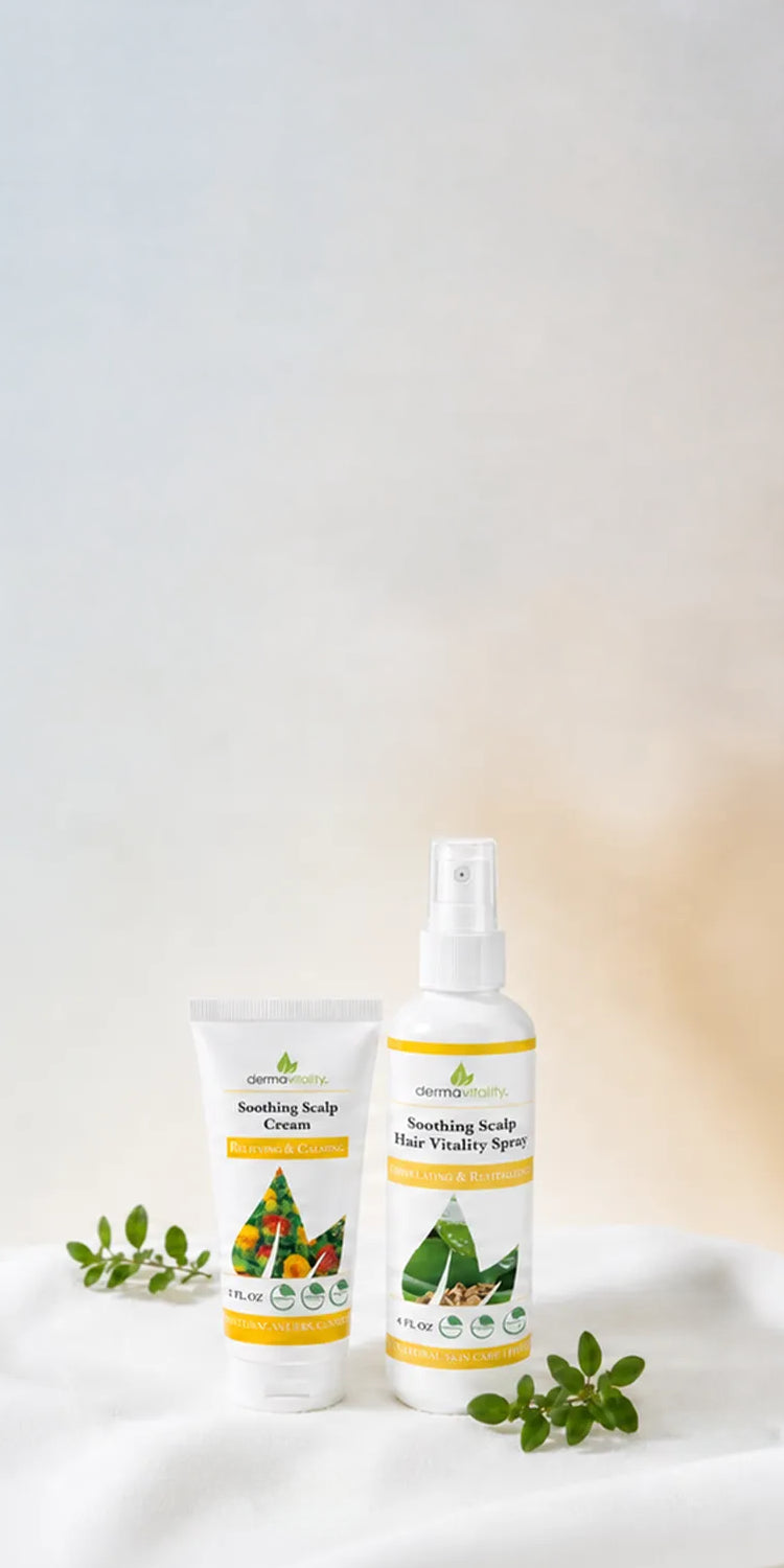 Dermavitality scalp care duo featuring Soothing Scalp Cream and Hair Vitality Spray, designed to help moisturize, soothe, and support a healthy-feeling scalp.