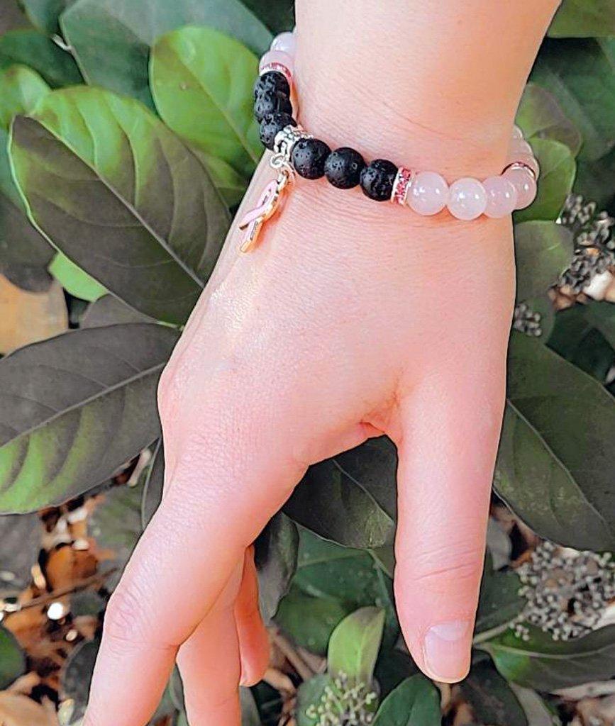 Rose Quartz Bracelet with Aromatherapy Lava Beads - Dermavitality