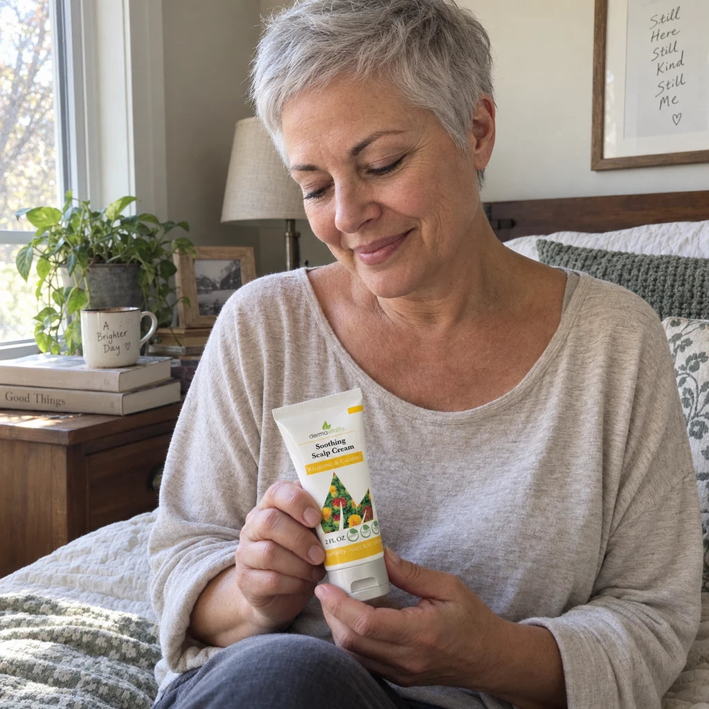 Illustrative at-home moment with DermaVitality scalp cream